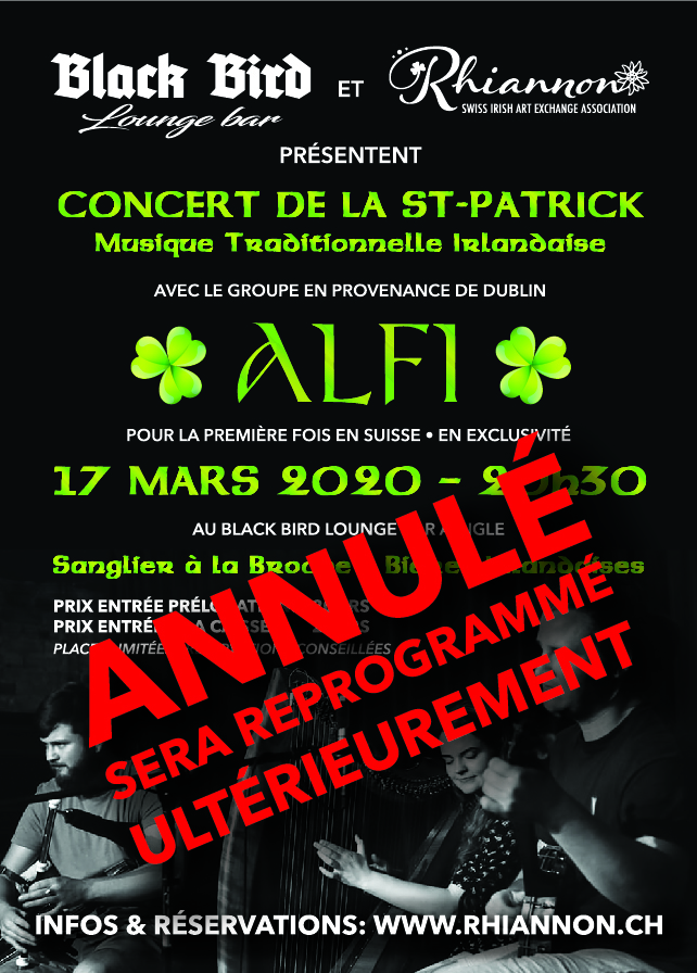 17.03.2020 - Concert de la St-Patrick à Aigle avec le groupe irlandais ALFI
