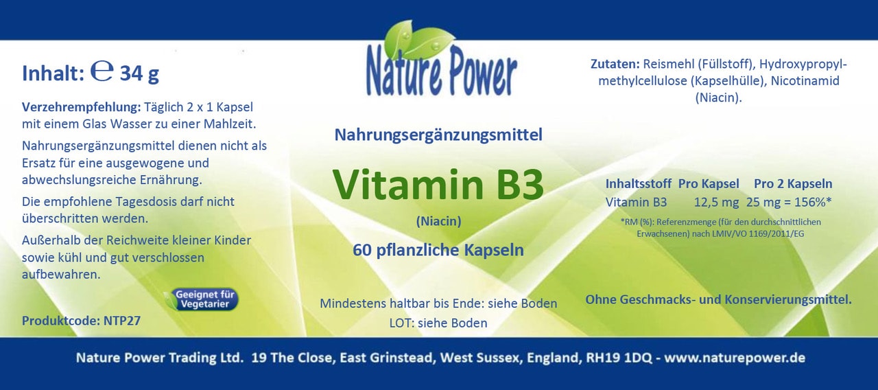 Vitamin B3 60 pflanzliche Kapseln