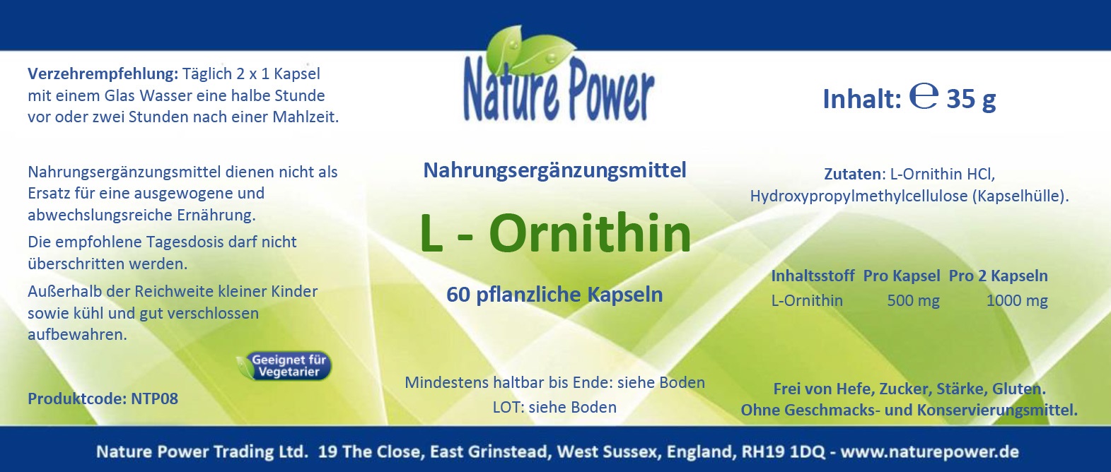 L-Ornithin 60 pflanzliche Kapseln