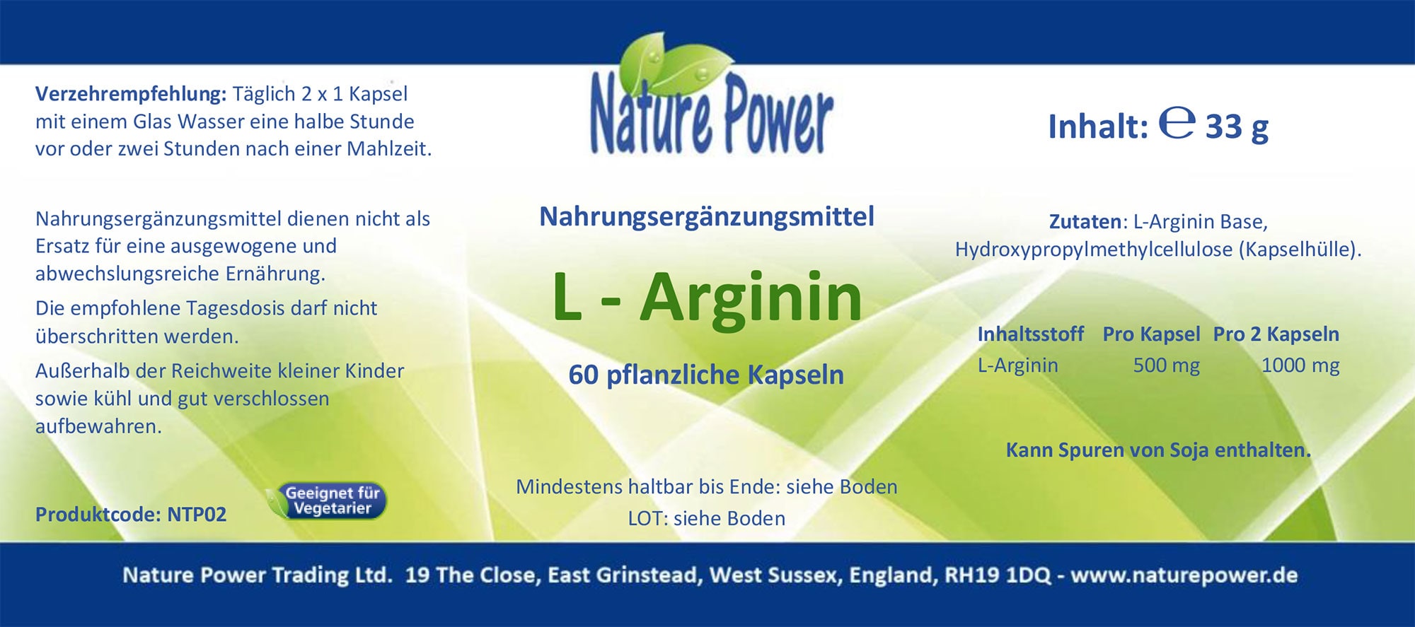 L-Arginin 60 pflanzliche Kapseln