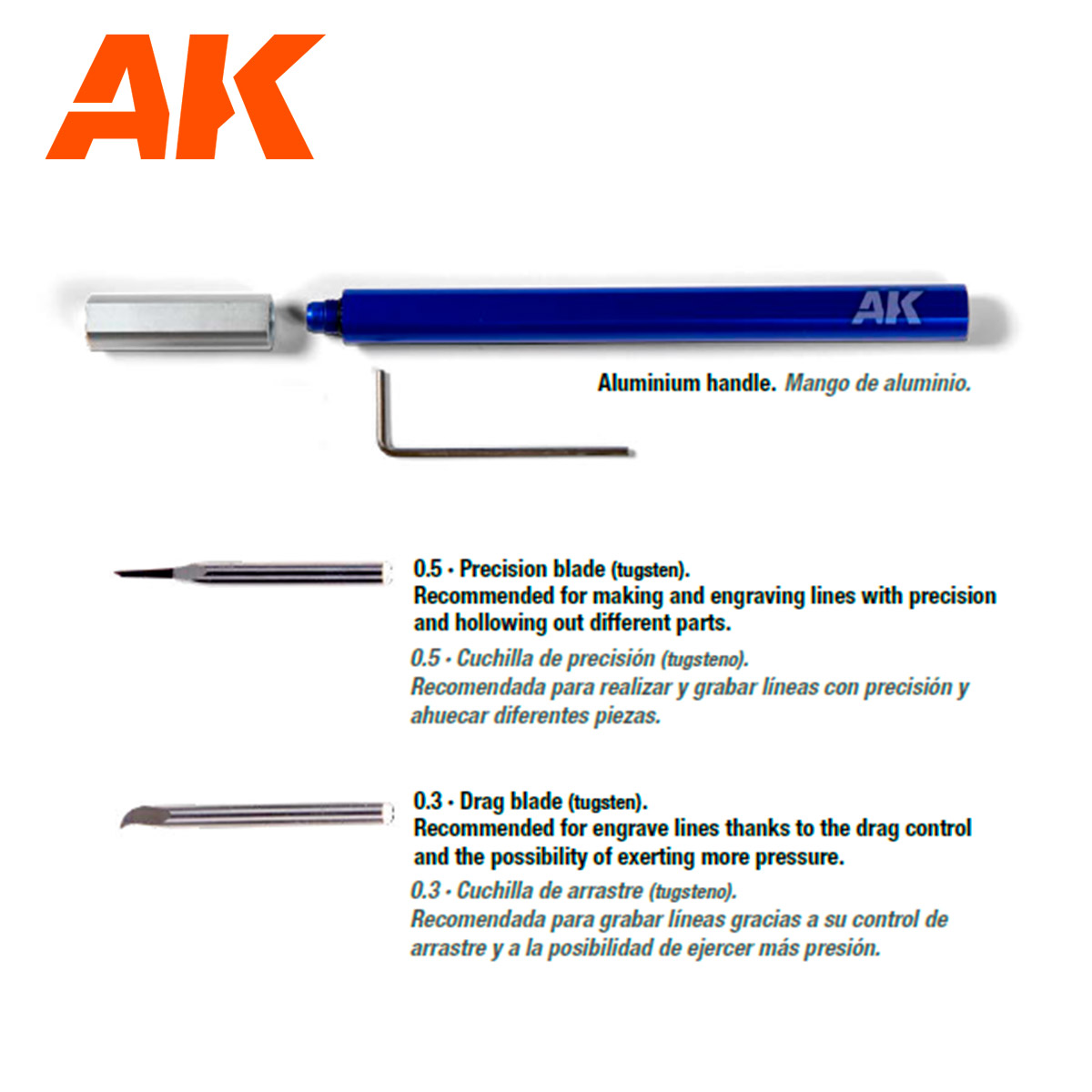 AK Gravierstift mit 2 Gravierspitzen aus Wolframstahl - AK9321