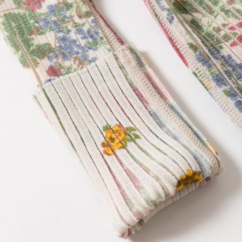 DONNA Les Boutiques - Knit sweater floral print rib reversible 16 gauge