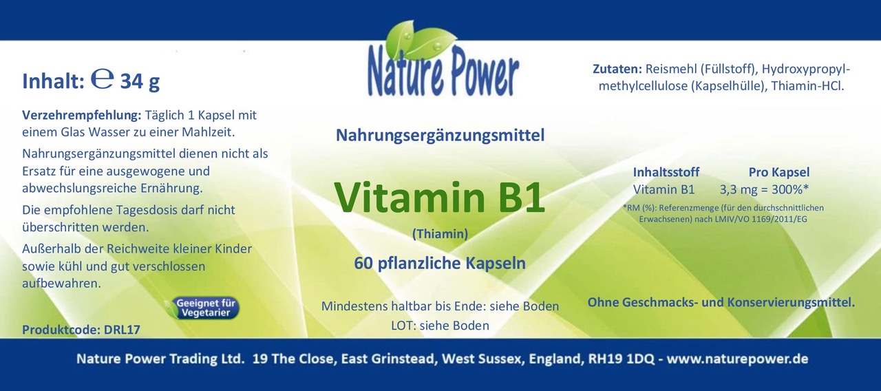 Vitamin B1 60 pflanzliche Kapseln
