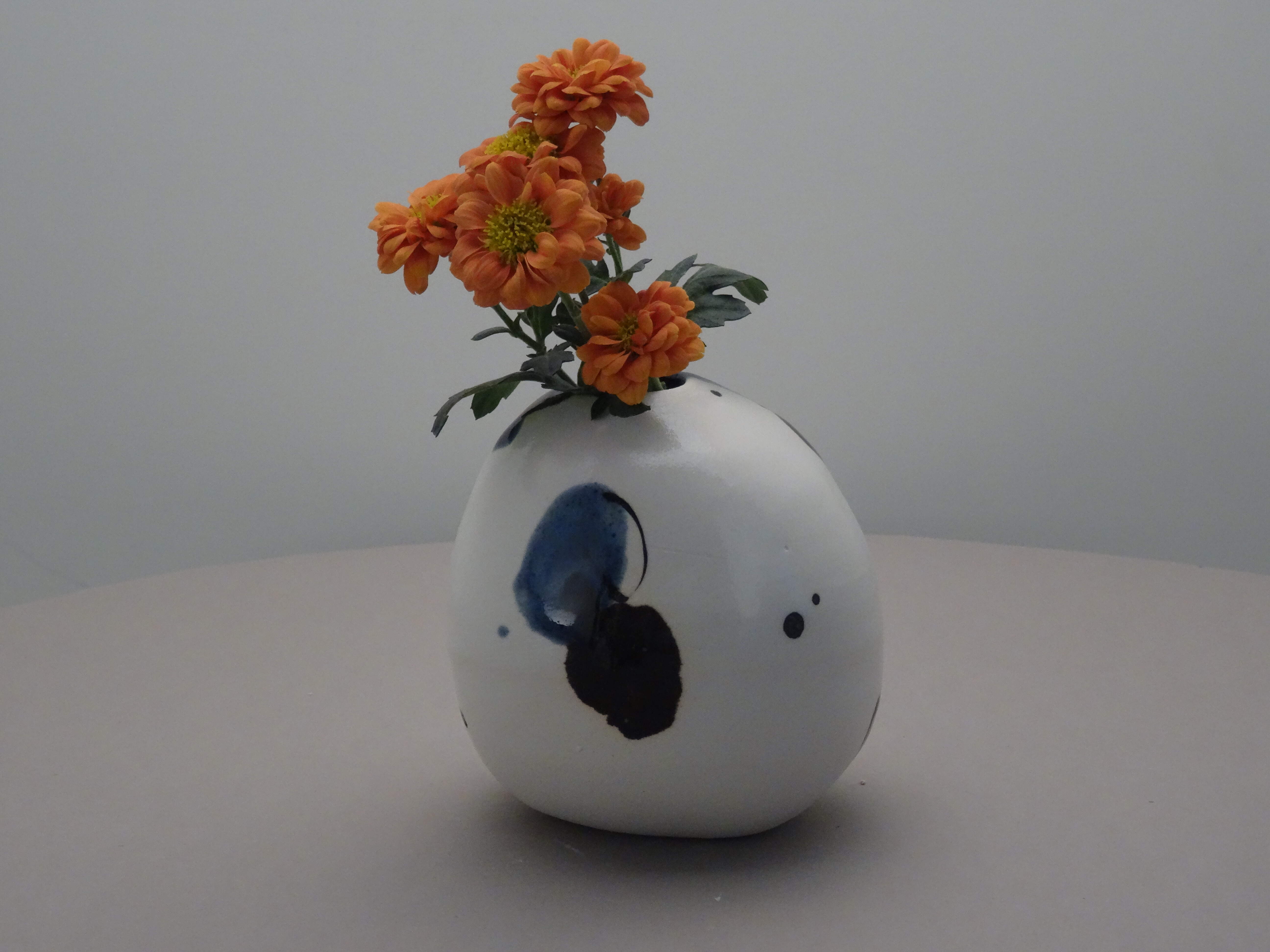 Vase rond porcelaine bleu 080-2