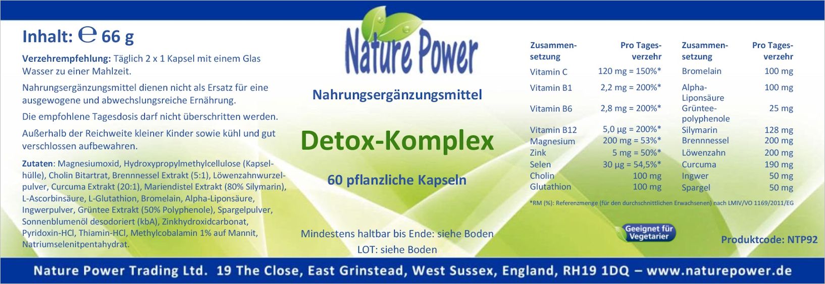 Detox Complex Unterstützung für Leber und Niere 60 pflanzliche Kapseln