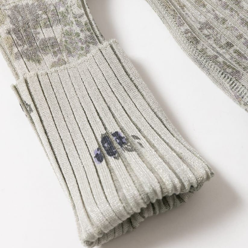 DONNA Les Boutiques -Knit sweater floral print rib reversible 16 gauge